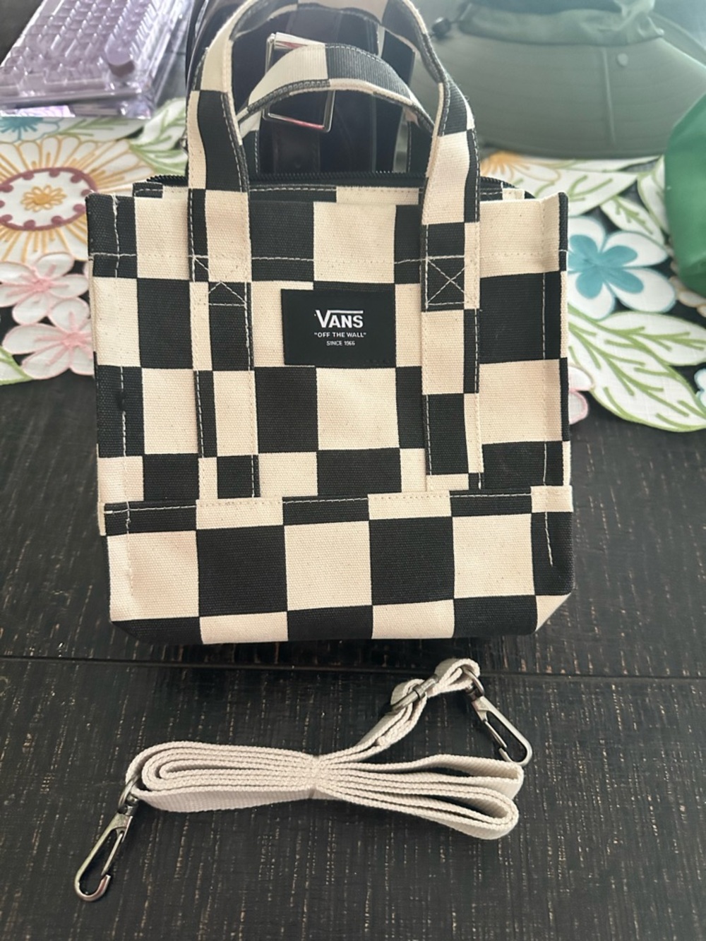 Vans Black & Cream Checkerboard Mini Tote with Removable Strap
